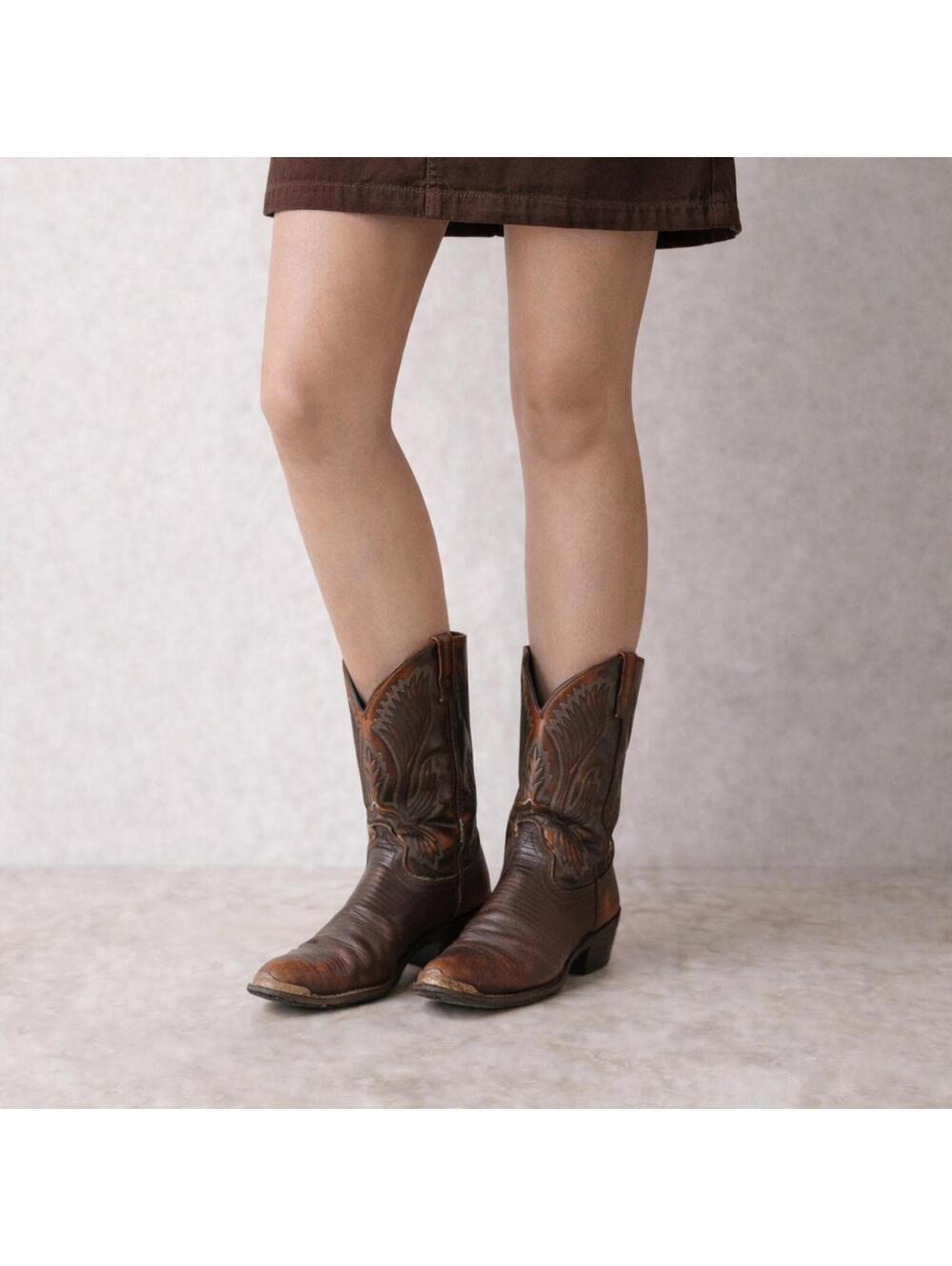 Vintage Distressed Cowboy Boots Brown | Broken-In Patina | Men’s 9 / Women’s 11